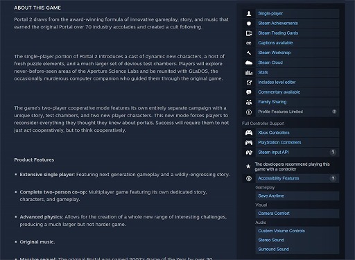 画像ギャラリー No.002のサムネイル画像 / 「Steam」,アクセシビリティサポート情報をストアページに表示する新機能を実装予定。開発者の対応期間を設けたあと導入へ