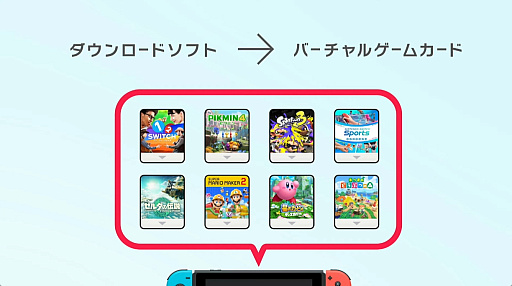 画像ギャラリー No.001のサムネイル画像 / Switchの新機能「バーチャルゲームカード」発表。家族間など,複数の本体で1つのダウンロードソフトを手軽にやりとりできる
