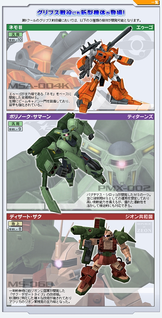 画像ギャラリー No.002のサムネイル画像 / 「GNO3」,第9クール“グリプス戦役”より実装となる新機体3体を公開