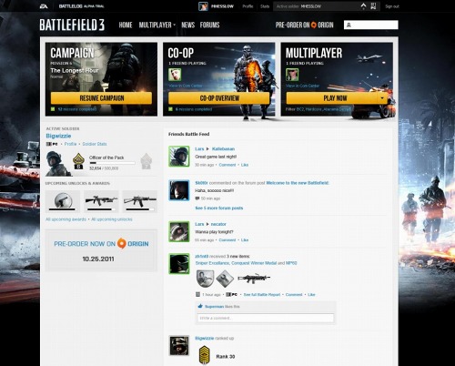 Battlefield 3」，SNS機能「Battlelog」の詳細が明らかに。ゲーム内で友人との交流やアチーブメント争いが可能