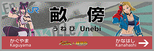 画像ギャラリー No.001のサムネイル画像 / 「ストリートファイター」シリーズのキャラクターたちを描いた駅名標が公開に。奈良県の万葉まほろば線3駅に12月7日より掲出開始