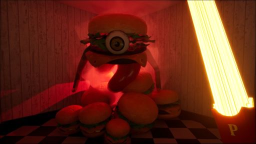 画像ギャラリー No.001のサムネイル画像 / 光り輝くポテトで戦え。巨大なハンバーガーに追われるホラーADV「デスバーガー」,Steamストアページを公開