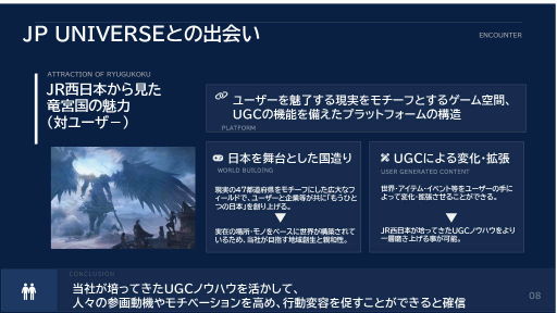 画像ギャラリー No.014のサムネイル画像 / JR西日本とJP UNIVERSEが,ゲームUGCプラットフォーム「竜宮国」を軸とした地域創生事業を開始。47都道府県をモチーフにした各国を舞台に,国作りや合戦などを楽しめる